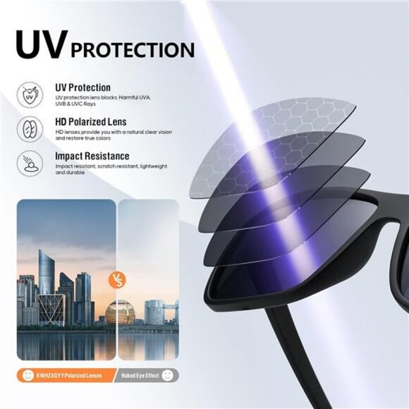 Mens Polarized Sunglasses Black UV Protection Retro Square Driving Fishing - Picture 5 of 7